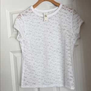 Aerie White Lace Short Sleeve Top